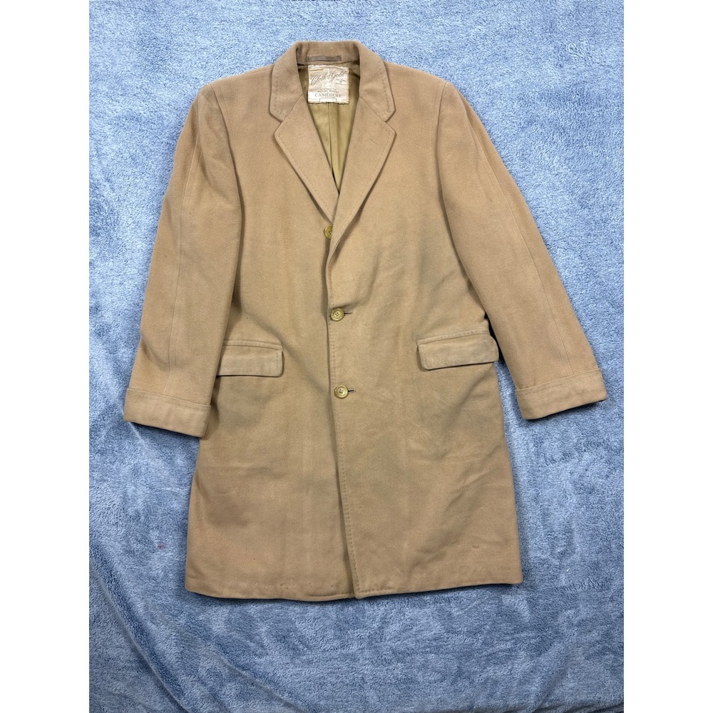 Jerrems Mens L Camel Cashmere Overcoat Cloth of Gold Vintage 3 Button Jacket